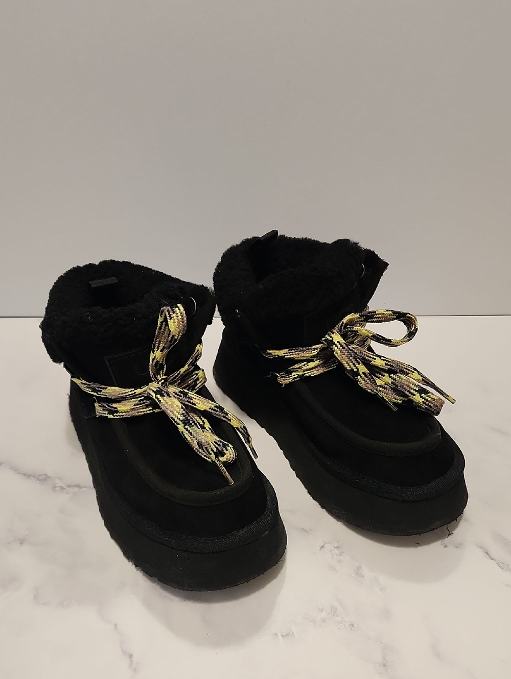 Ugg Black Winter Boots with Yellow Accent Laces